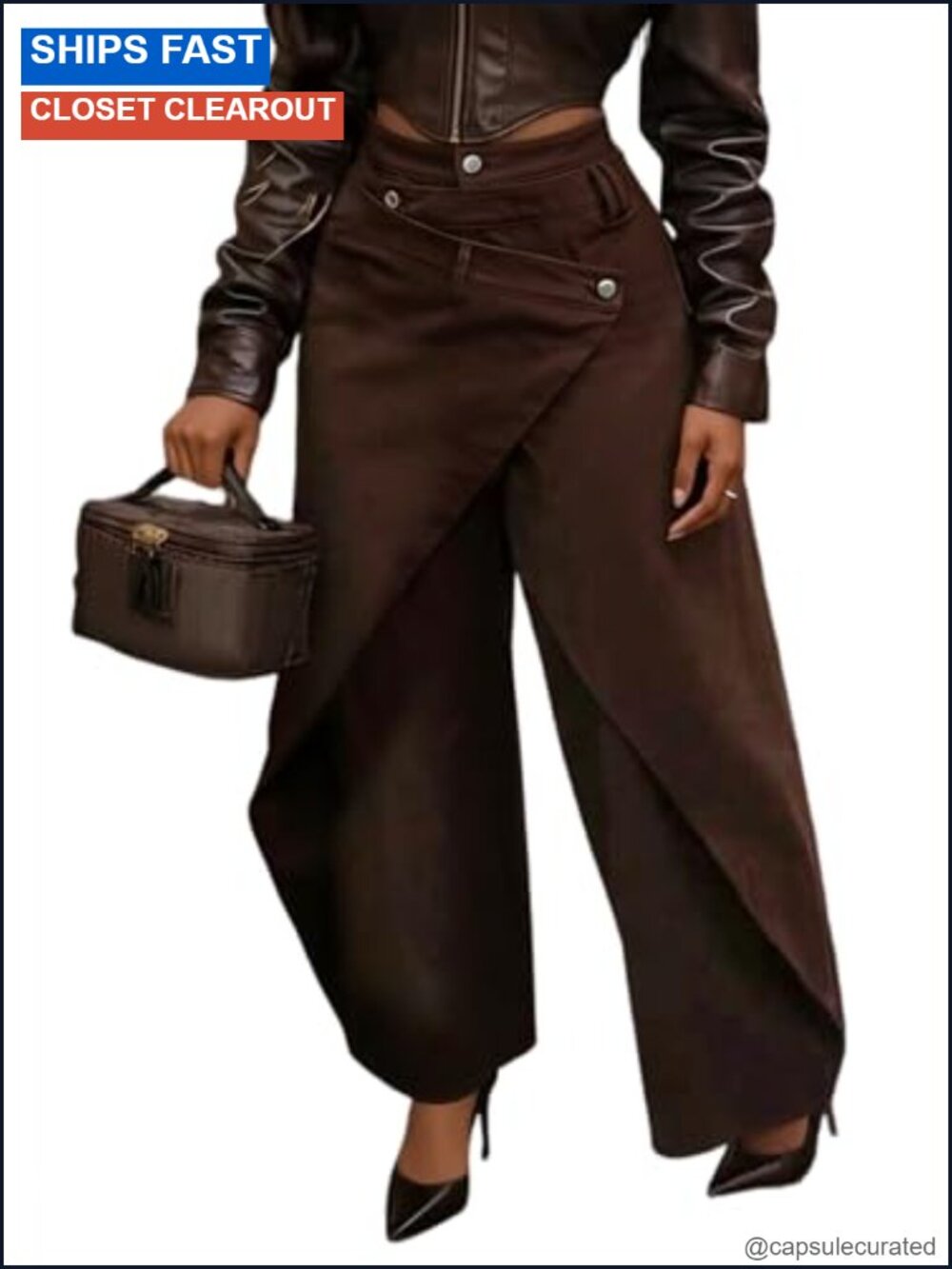 High Waisted Wide Leg Asymmetrical Wrap Trousers Palazzo Pants